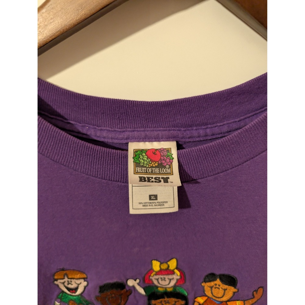 Fruit of the Loom T-Shirt Men XL Purple Embroidered Kids Vintage Style - Picture 4 of 7